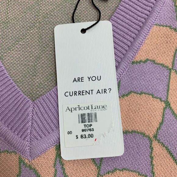 Current Air Sweater Women L Large Lilac Creamsicle Funky Ribbed Knit V Neck Vest - Picture 9 of 13